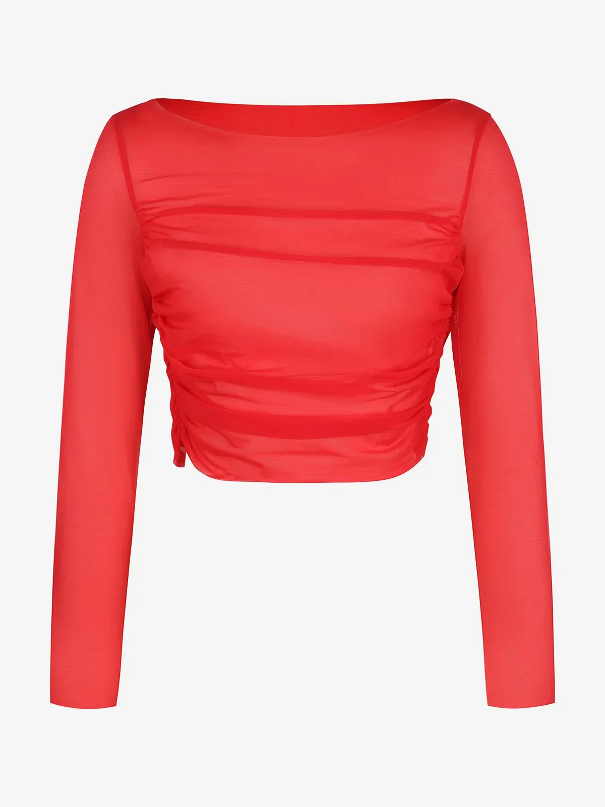 Long Sleeve Ruched Sheer Mesh Crop Top - Image 6