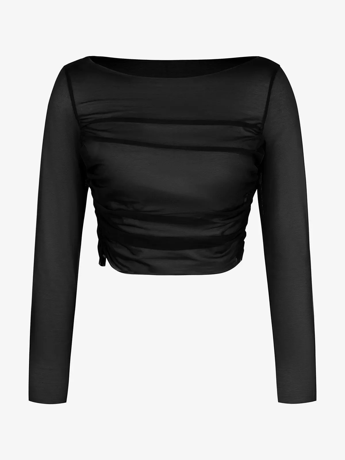 Long Sleeve Ruched Sheer Mesh Crop Top - Image 18