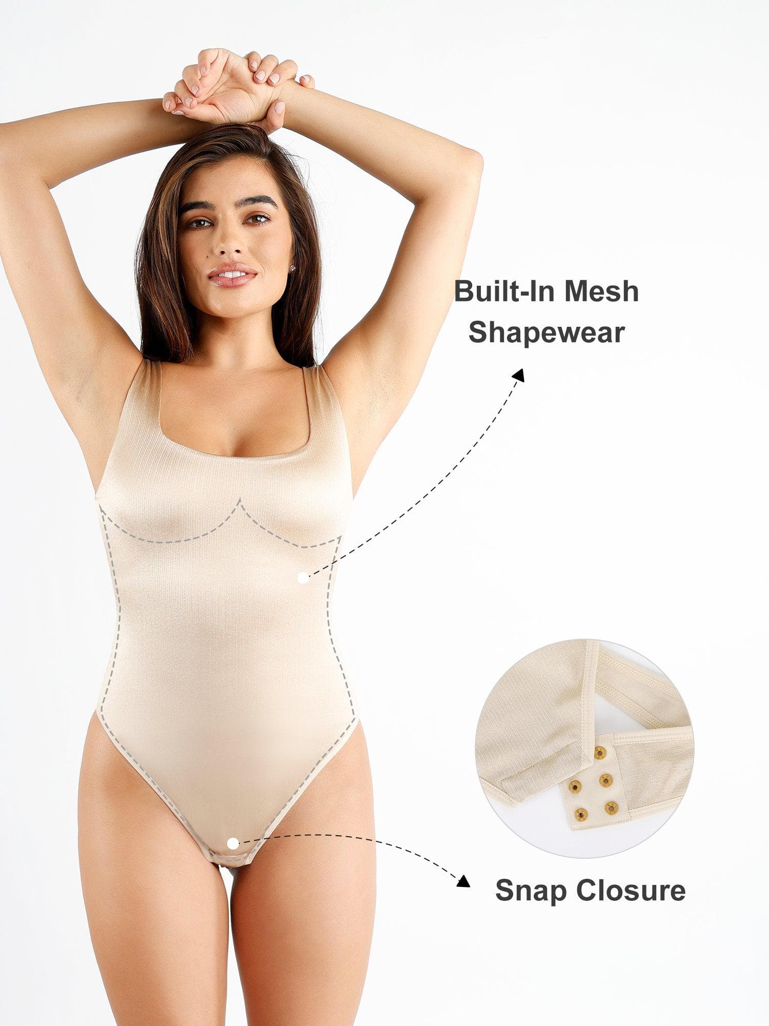 Shapewear Square Neck Smoothing Shine Thong Bodysuit - Image 10