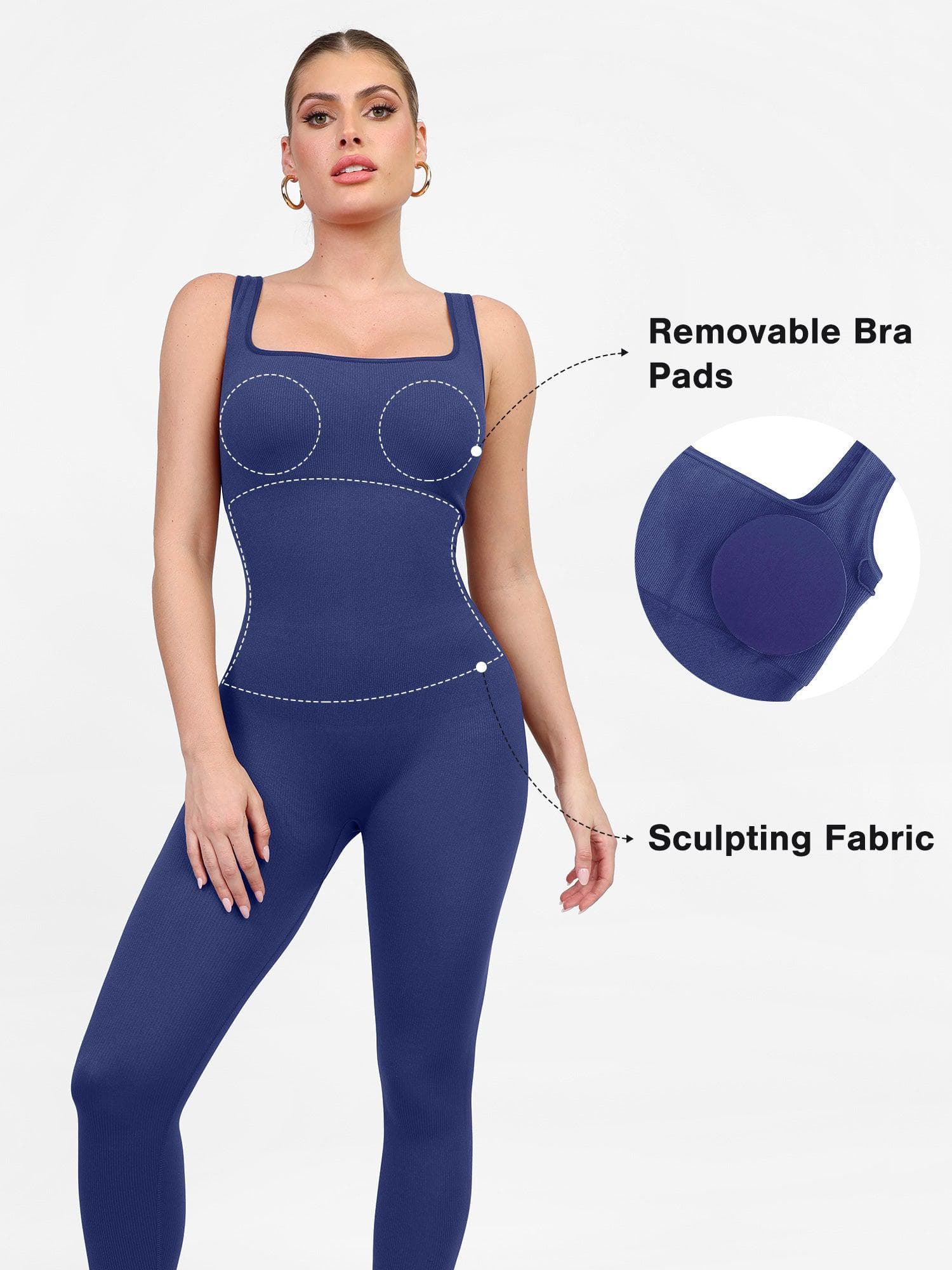 Shapewear Seamless Square Neck Tank Workout Jumpsuit - Image 38