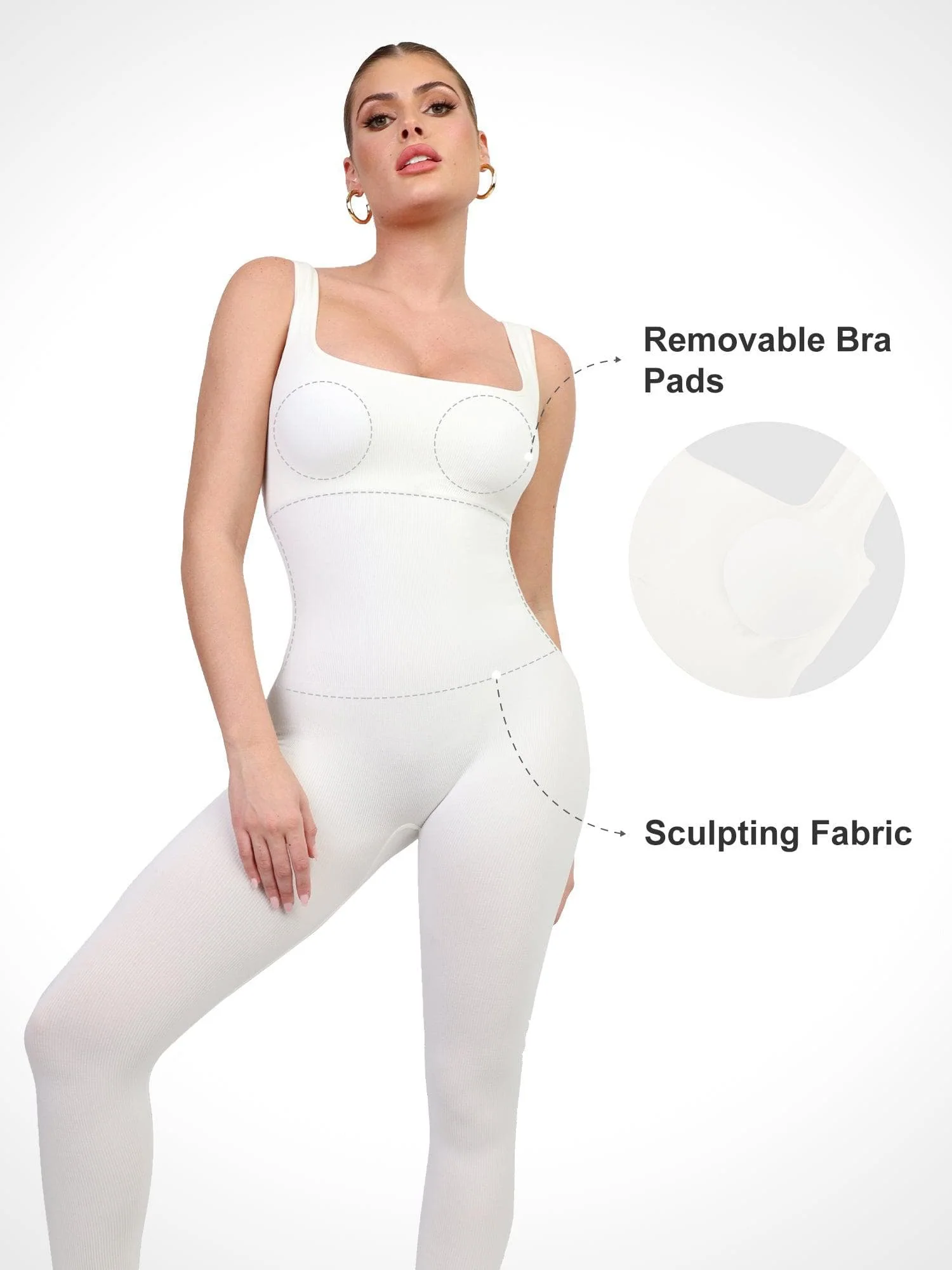 Shapewear Seamless Square Neck Tank Workout Jumpsuit - Image 25