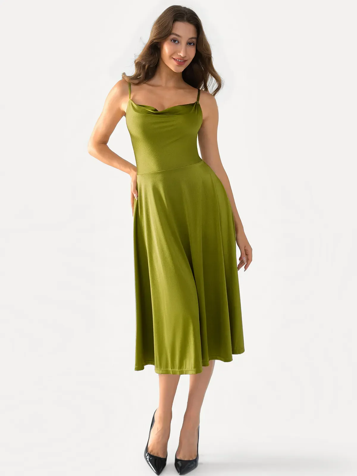 Shapewear Strappy Cowl Neck Fit & Flare Midi Dress - Image 15