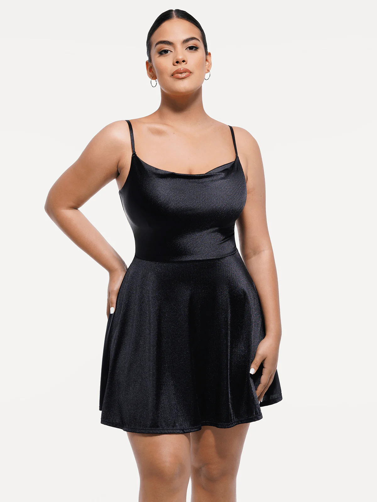 Shapewear Strappy Cowl Neck Tummy Control Flare Dress - Image 35