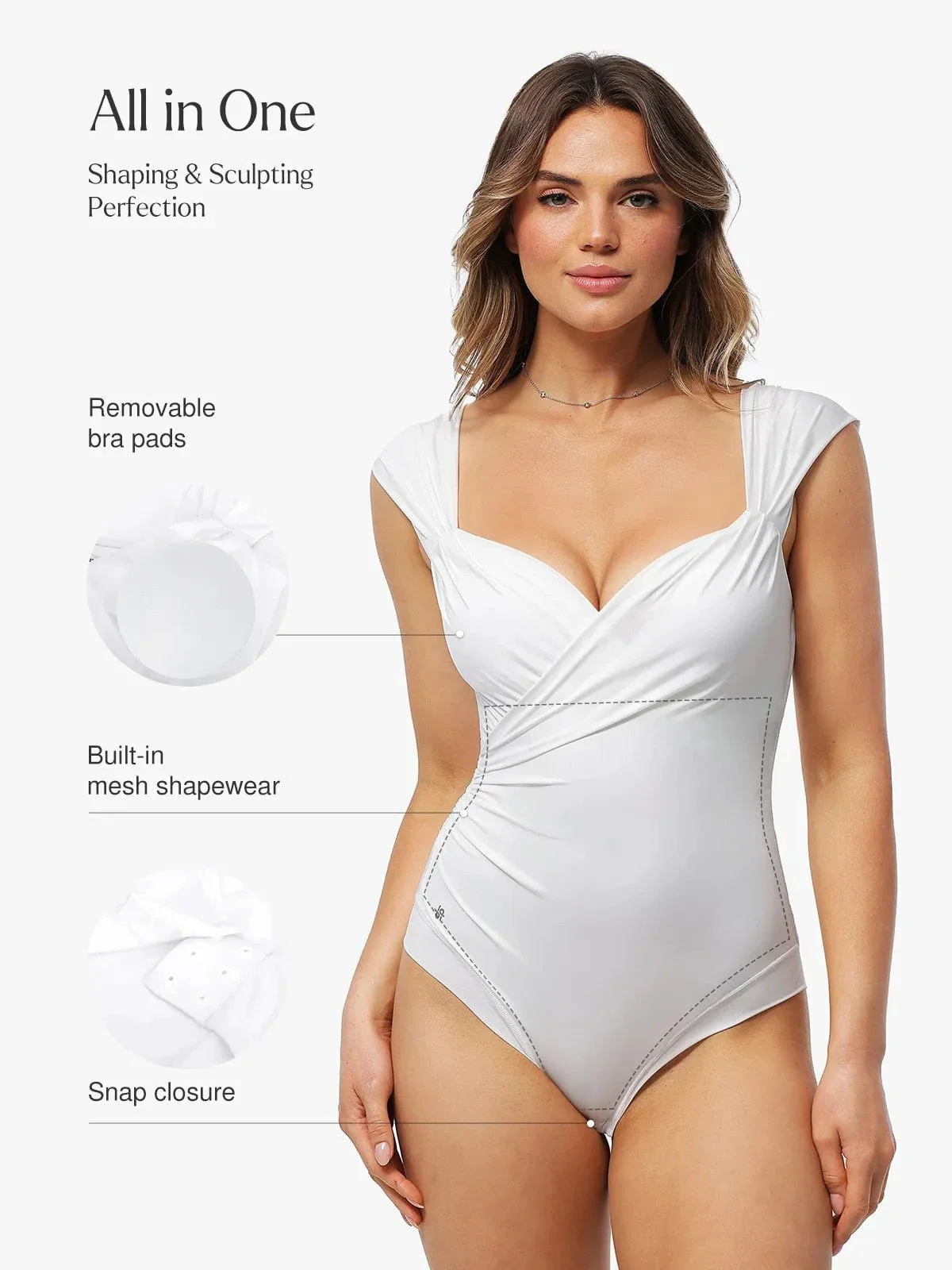 Shapewear Sweet-Heart Neckline Cap Sleeve Bodysuit - Image 3