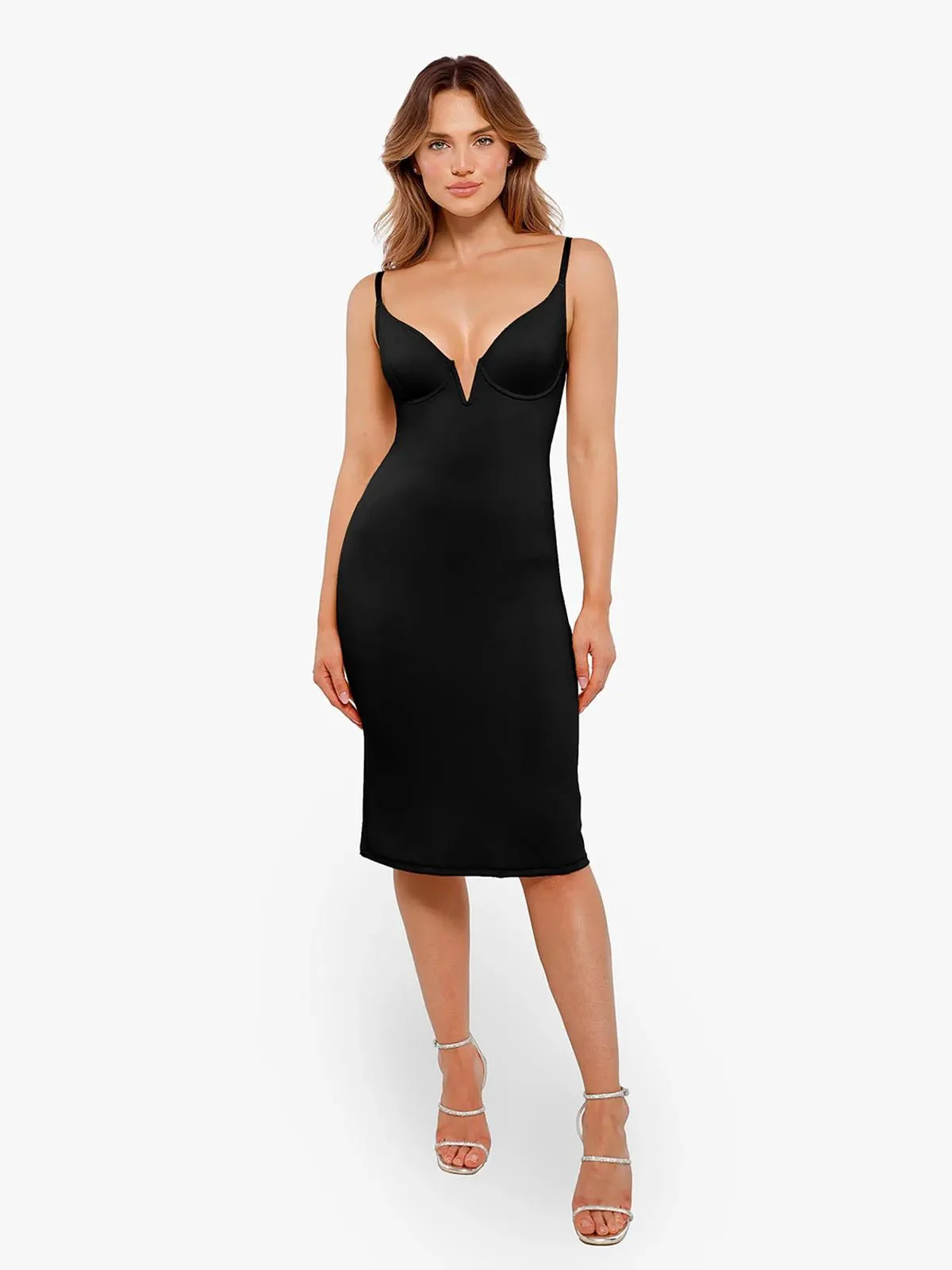 Shapewear Two-in-One Heat-Set Crystal Mesh Slim Midi Dress - Image 33