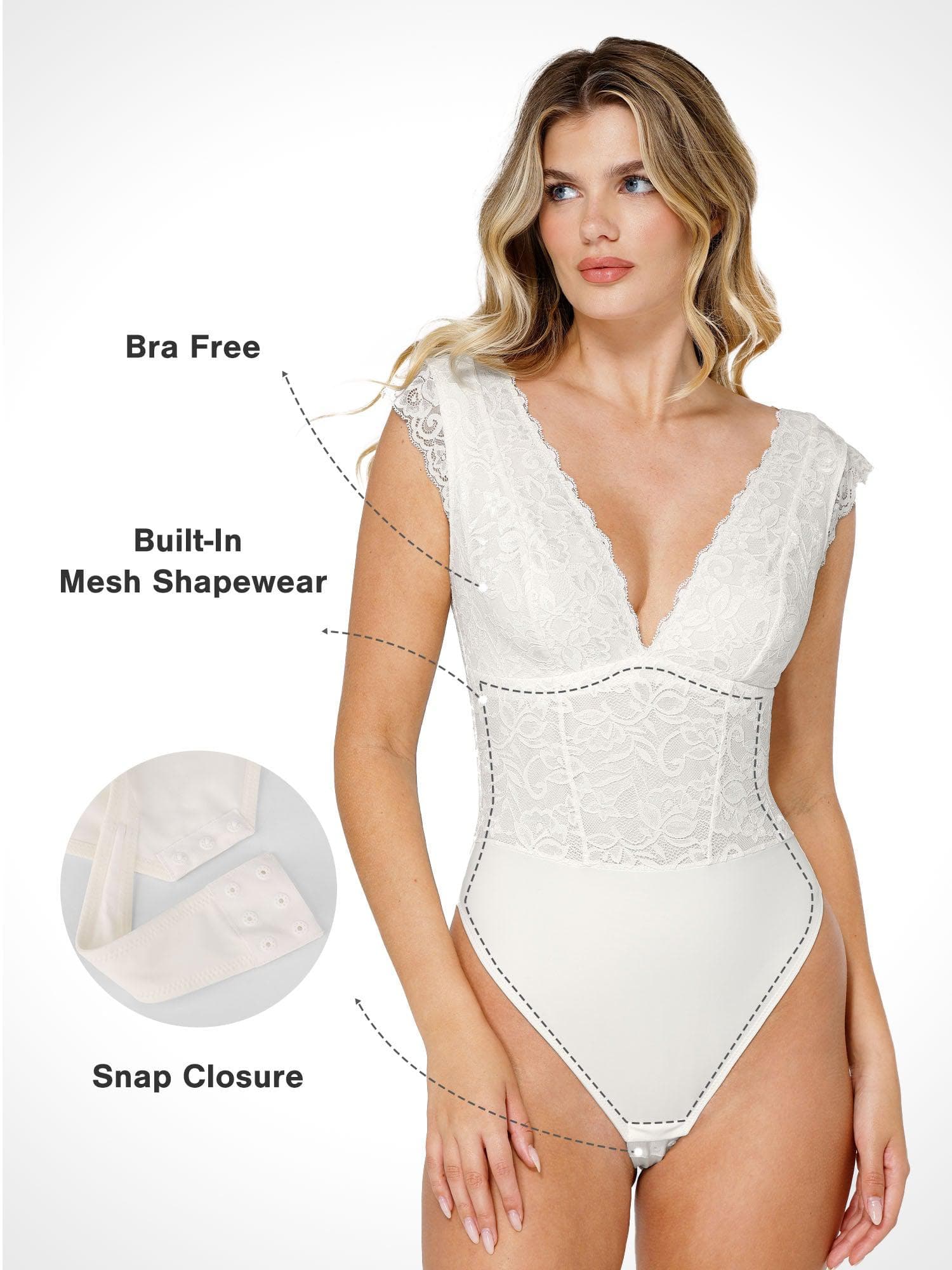 Shapewear V-neck Sleeveless Sculpting Lace Bodysuit - Image 11
