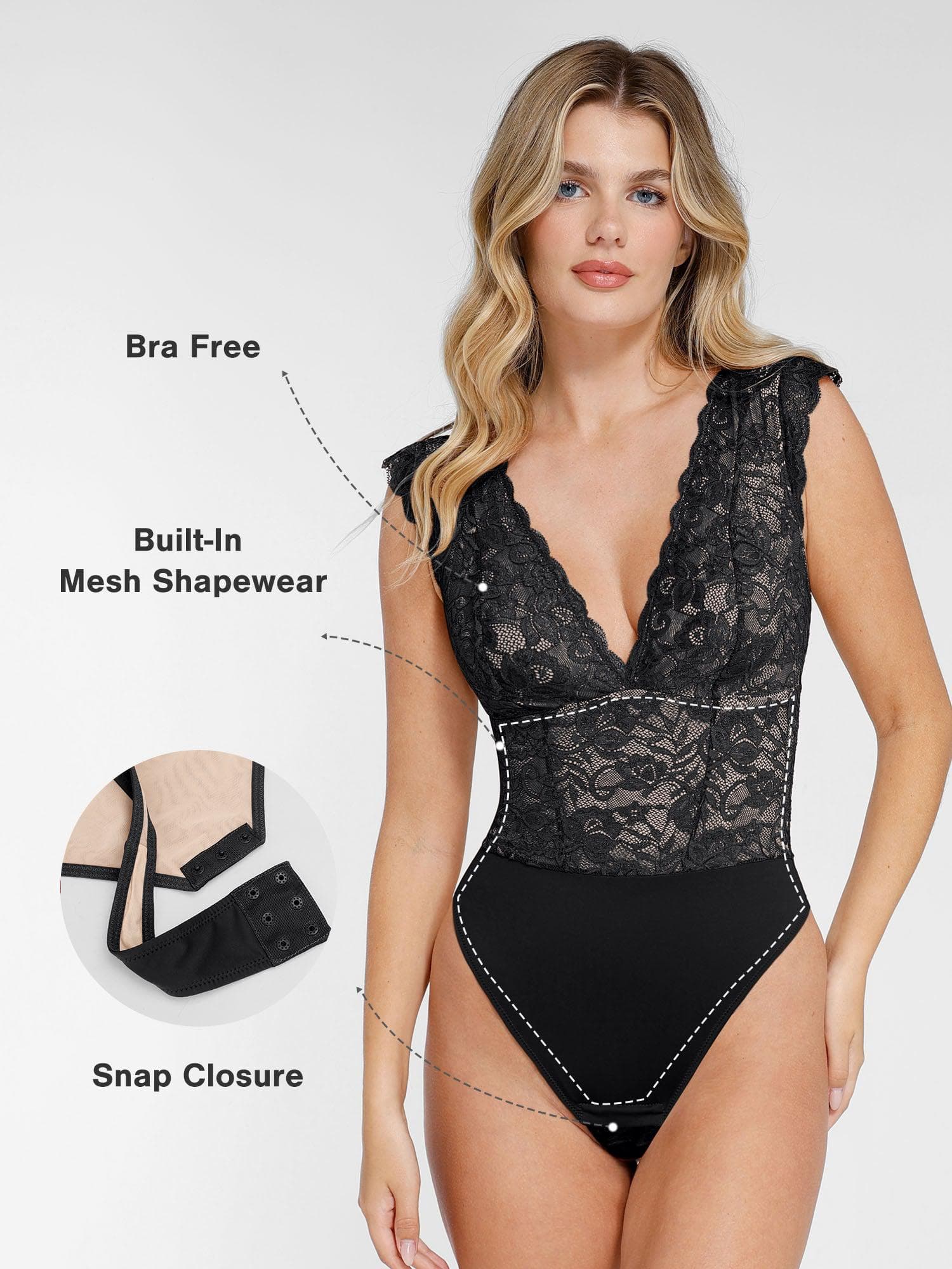 Shapewear V-neck Sleeveless Sculpting Lace Bodysuit - Image 28