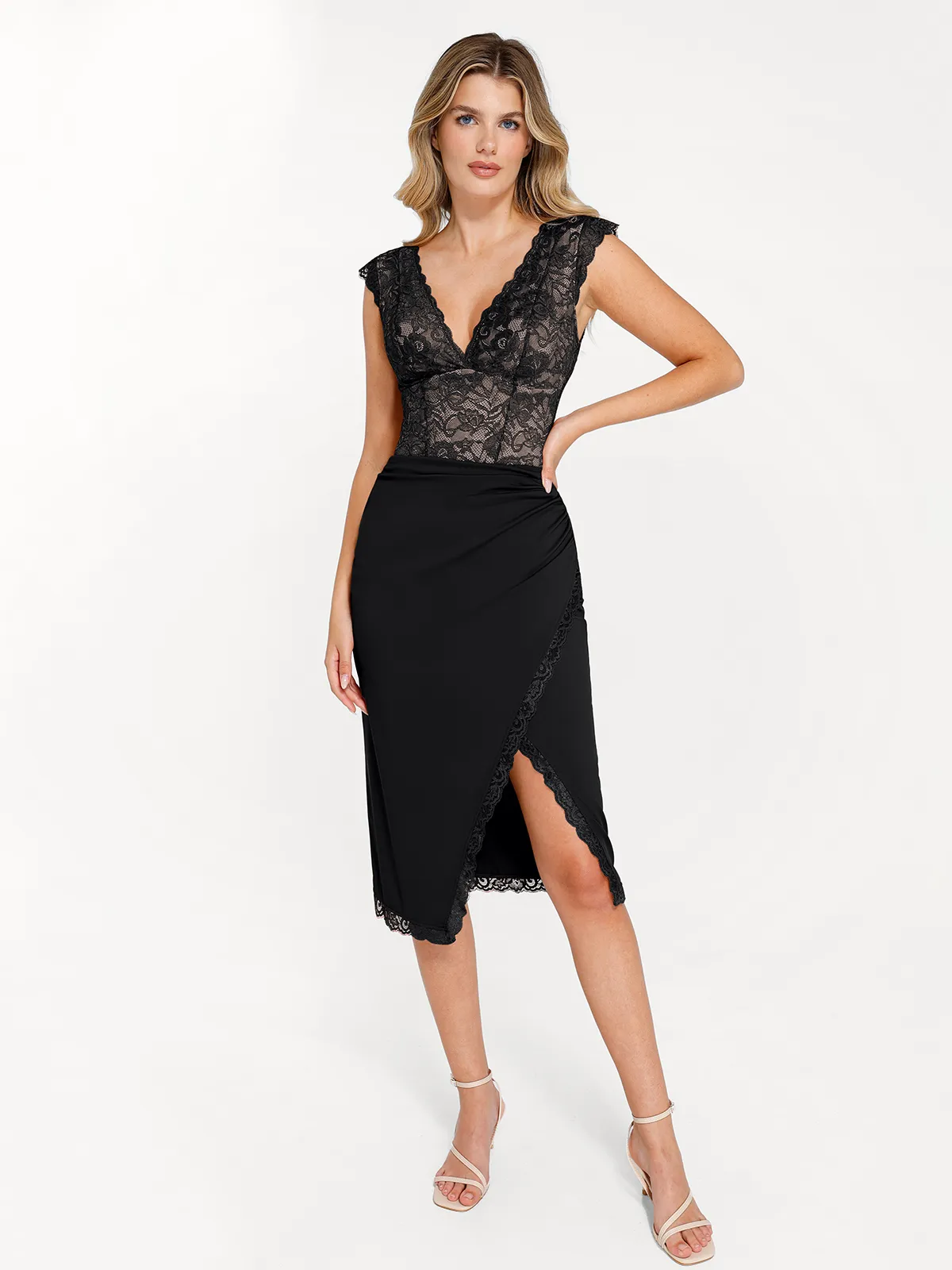 Shapewear V-neck Sleeveless Sculpting Lace Bodysuit - Image 31