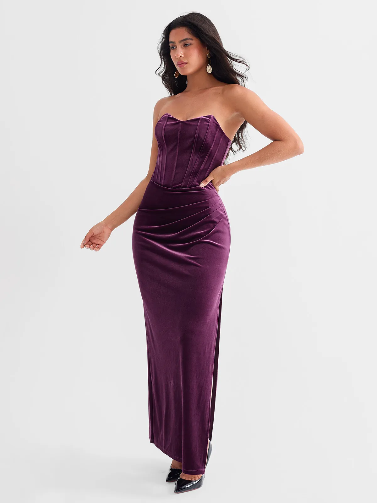 Strapless Velvet Ruched Sculpting Corset Gown - Image 13