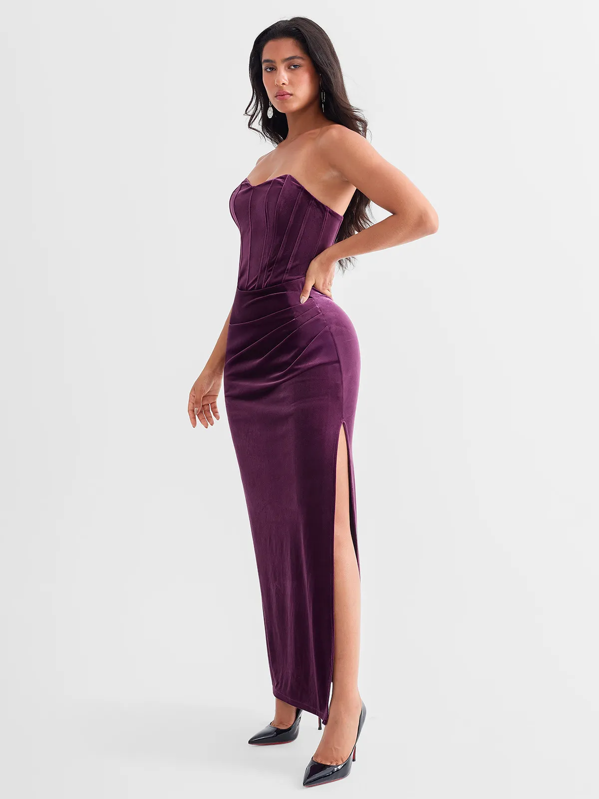 Strapless Velvet Ruched Sculpting Corset Gown - Image 9