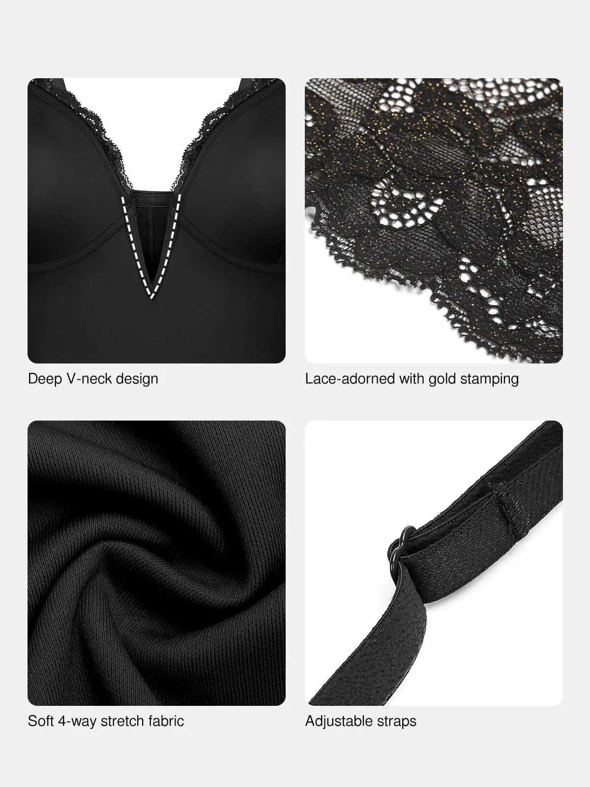 Shapewear Plunging V Lace Trim Bodycon Mini Dress - Image 16
