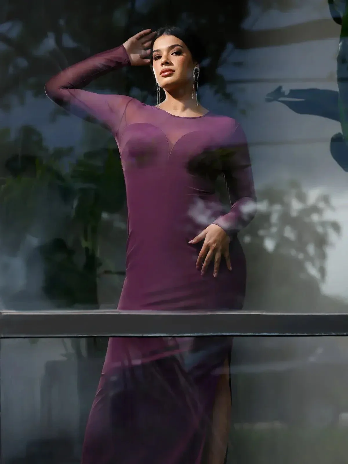 Shapewear Mesh Long Sleeve V-Back Slimming Maxi Dress - Image 11