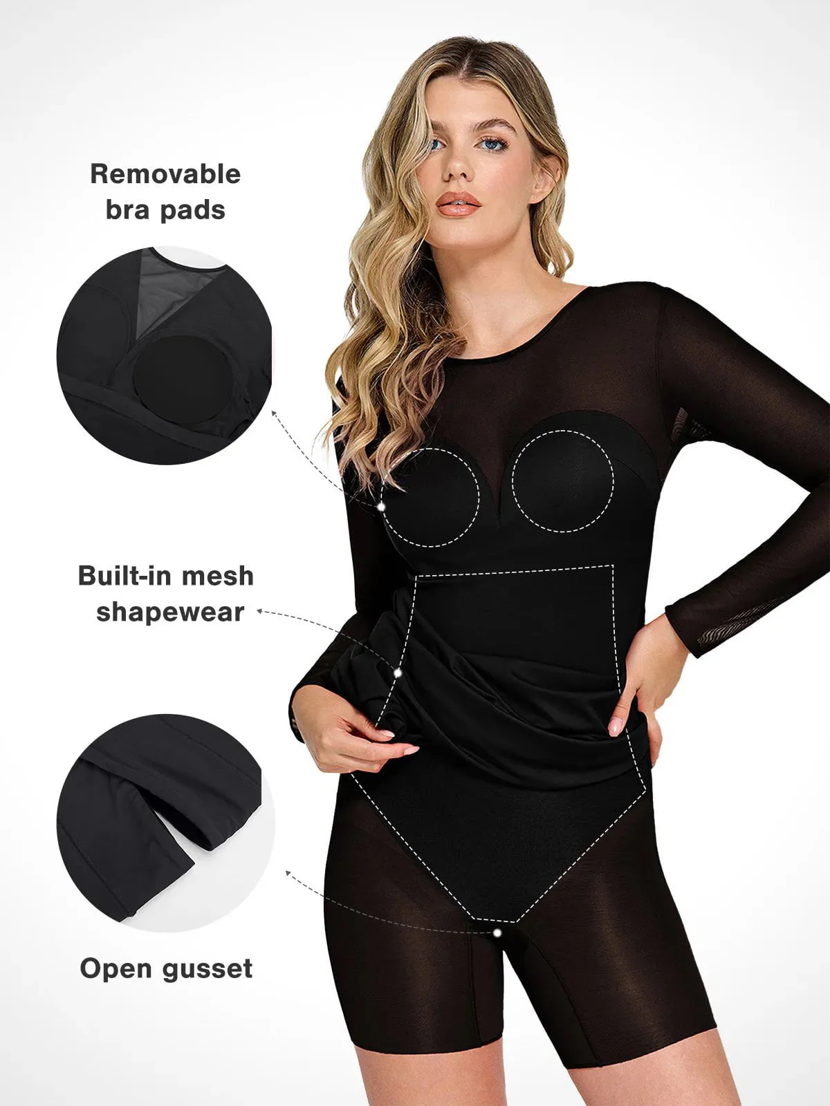 Shapewear Mesh Long Sleeve V-Back Slimming Maxi Dress - Image 19