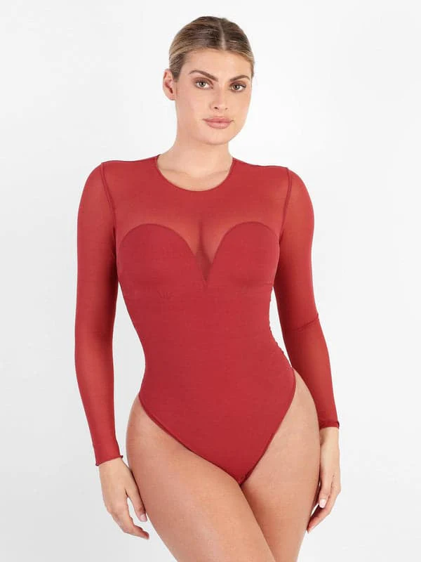 Shapewear Mesh Long Sleeve V-Back Slimming Maxi Dress - Image 26