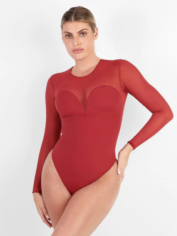 Shapewear Mesh Long Sleeve V-Back Slimming Maxi Dress - Image 30