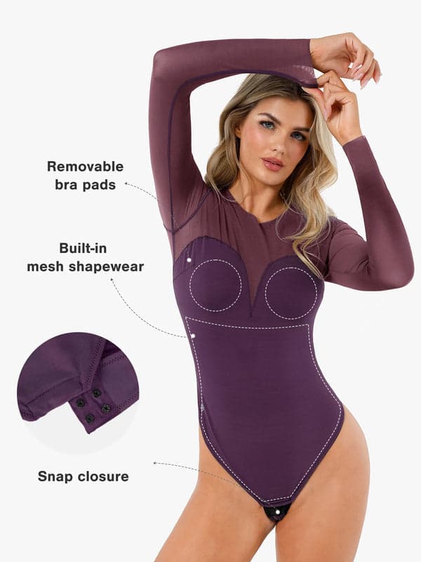 Shapewear Mesh Long Sleeve V-Back Slimming Maxi Dress - Image 34
