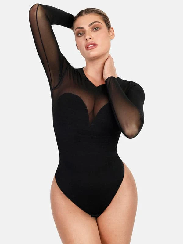 Shapewear Mesh Long Sleeve V-Back Slimming Maxi Dress - Image 41