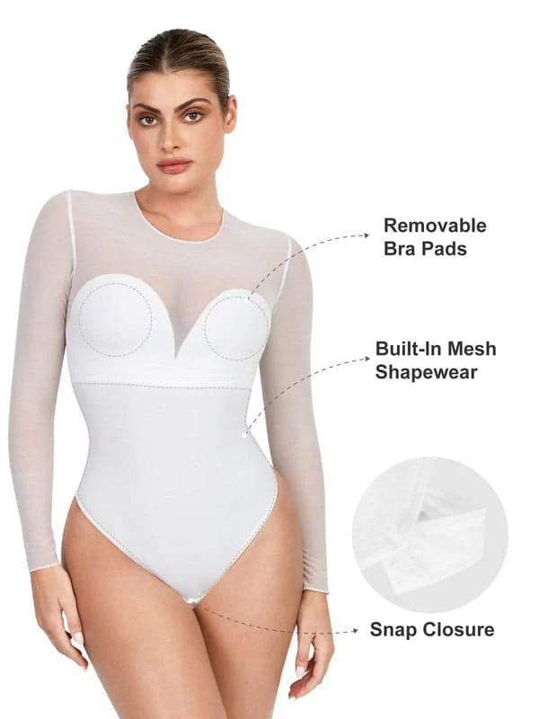 Shapewear Mesh Long Sleeve V-Back Slimming Maxi Dress - Image 44