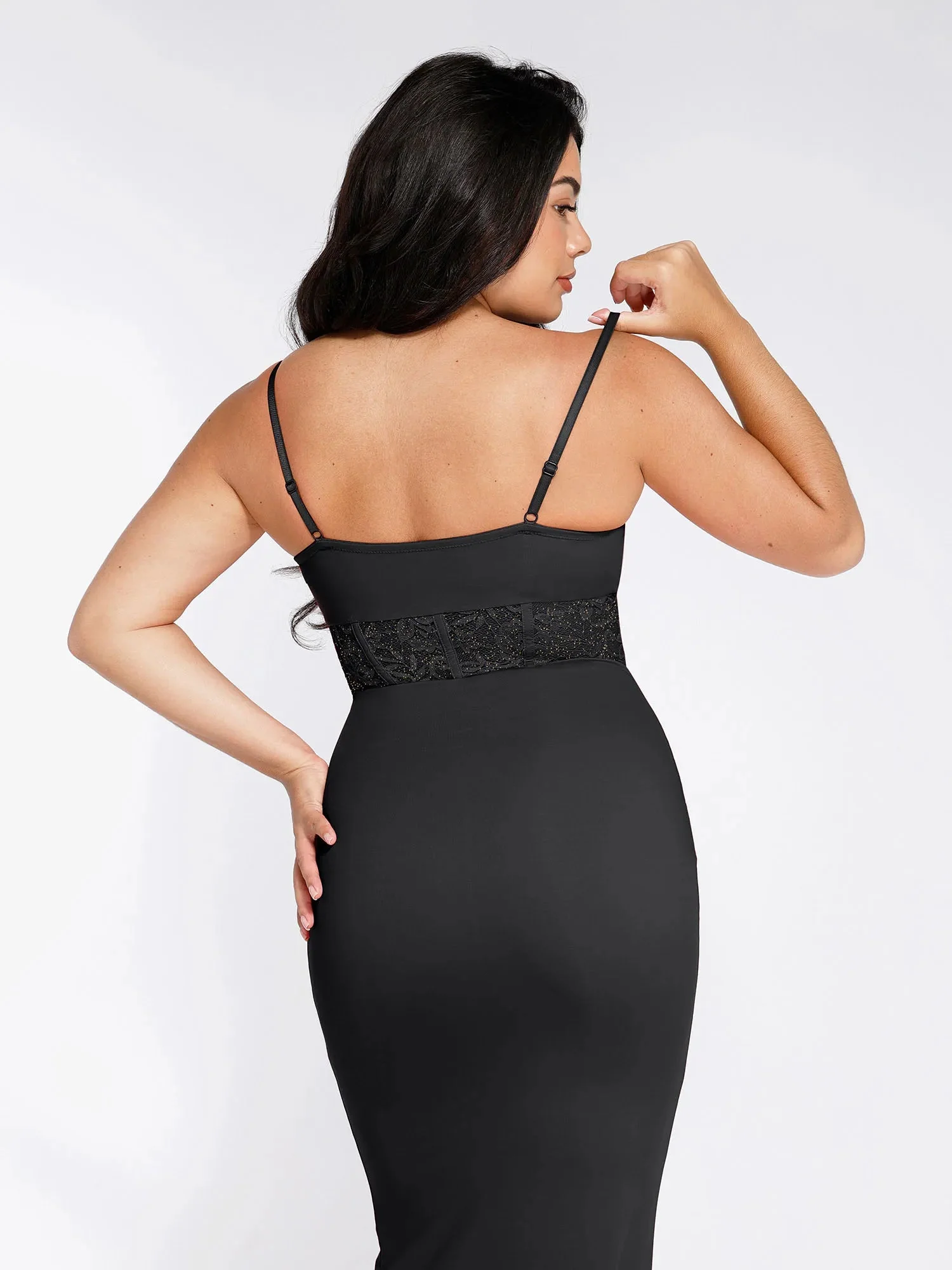 Shapewear Lace Inset Sculpting Mermaid Maxi Slip Dress - Image 11