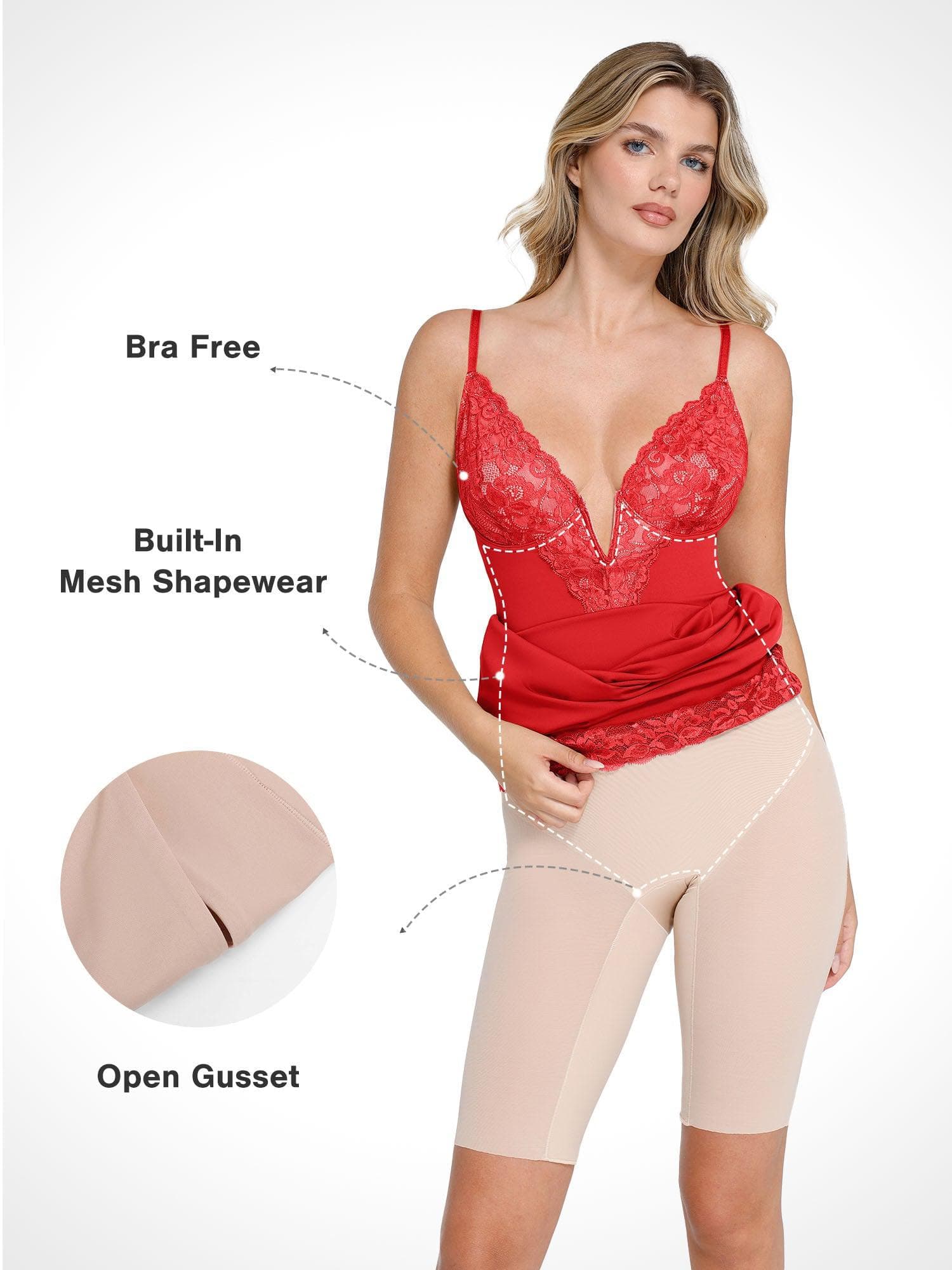 Shapewear Built-In Sculpting Lace Trim Midi Slip Dress - Image 14