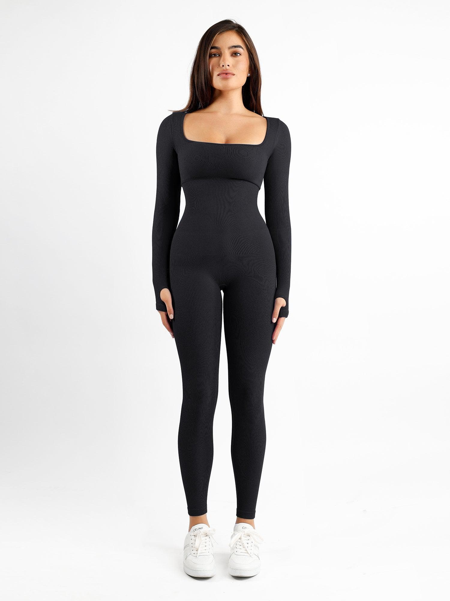 The Shapewear Jumpsuit Seamless Thumb Hole Square Neck Long Sleeve For Insiders - Image 8