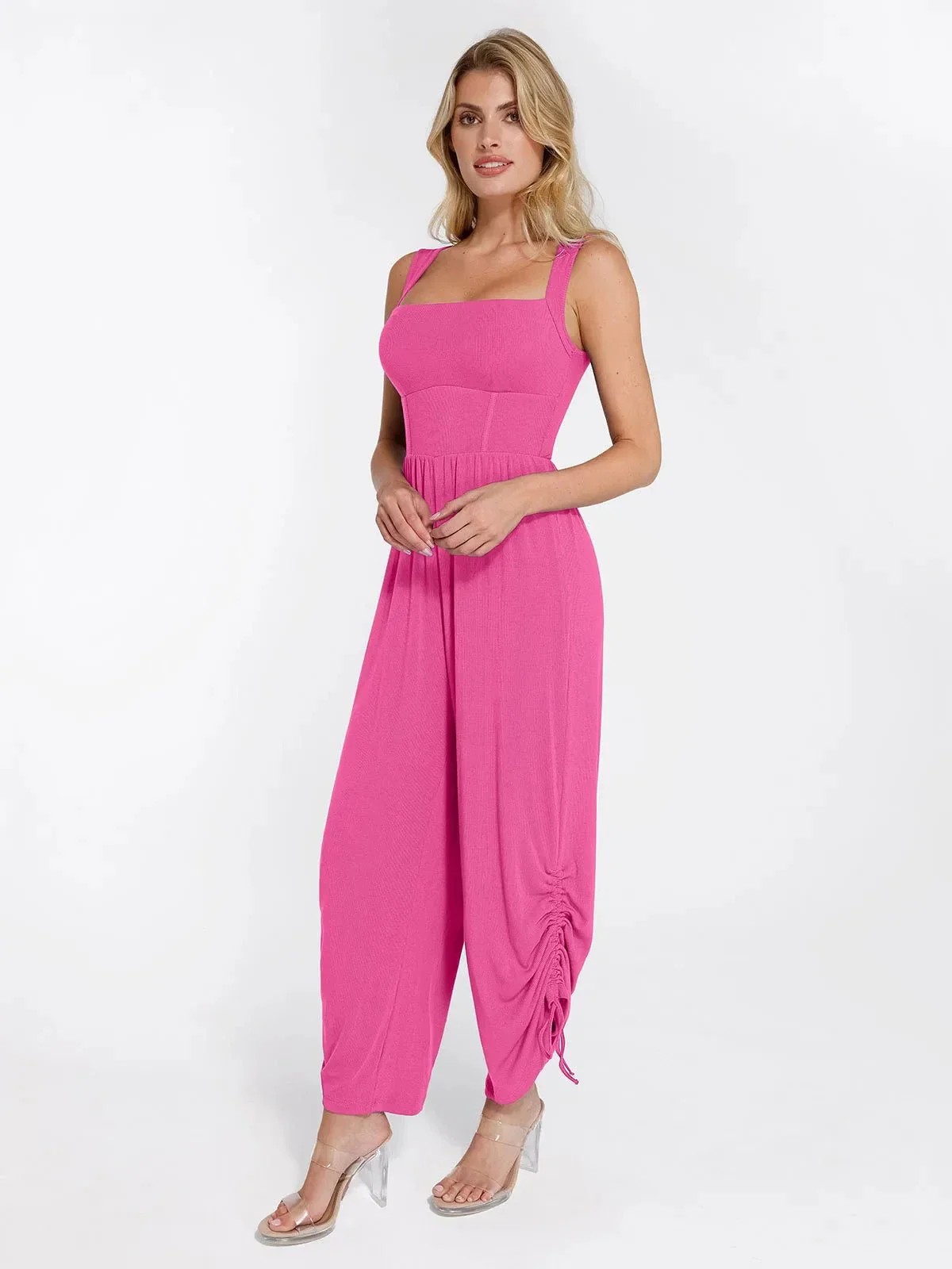 Shapewear Square Neck Tummy Control Wide Leg Jumpsuit - Image 21