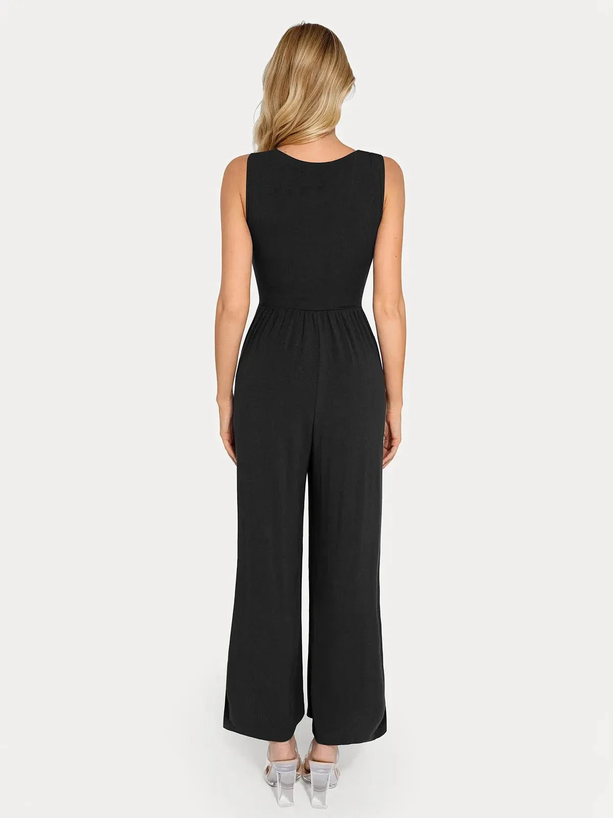 Shapewear Square Neck Tummy Control Wide Leg Jumpsuit - Image 46