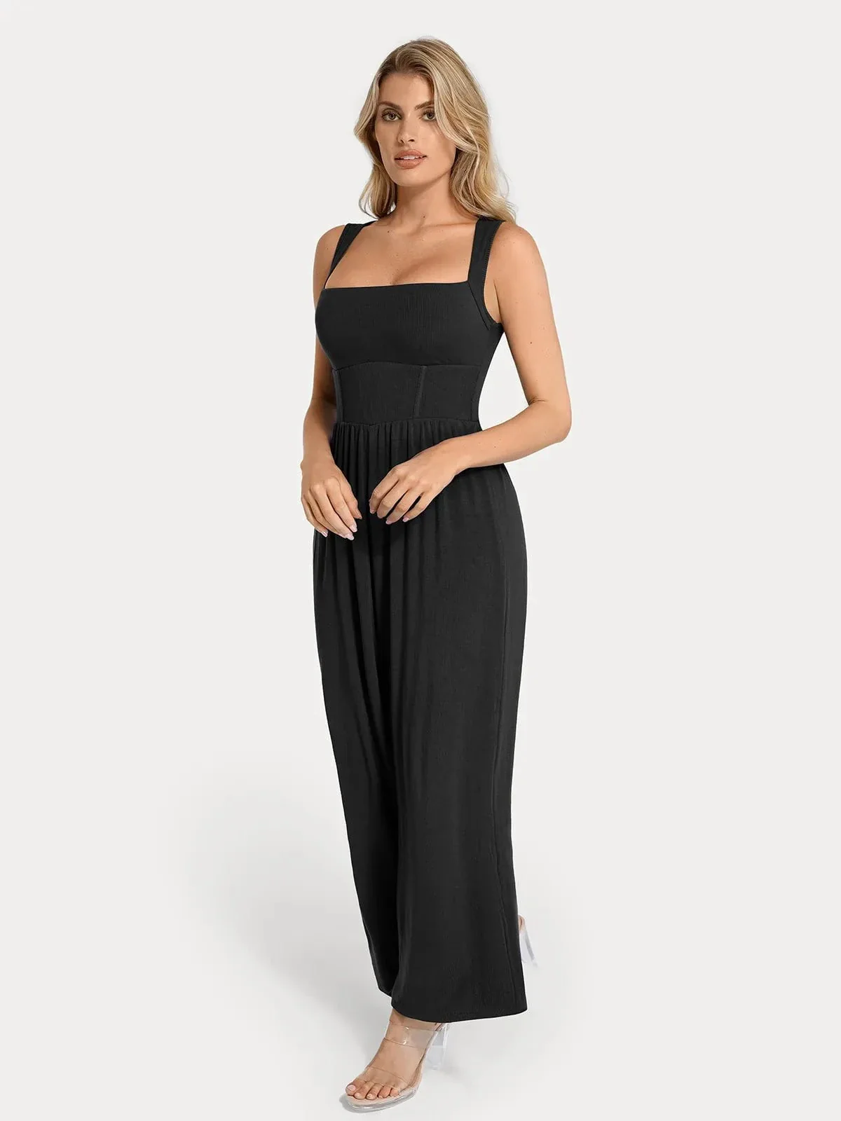 Shapewear Square Neck Tummy Control Wide Leg Jumpsuit - Image 47
