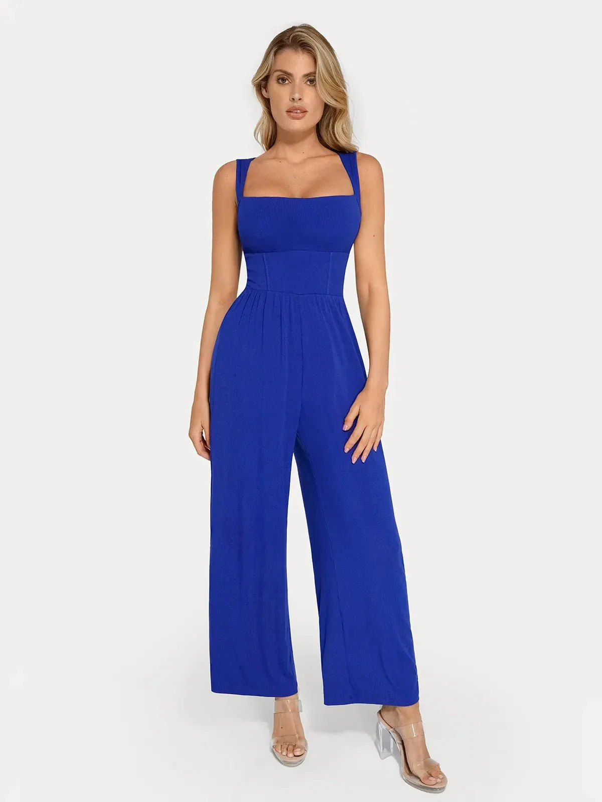 Shapewear Square Neck Tummy Control Wide Leg Jumpsuit - Image 49