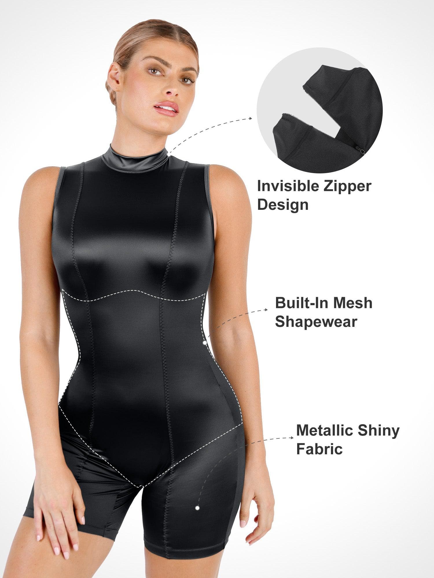 The Shapewear Romper Metallic Shiny One Piece Mock-Neck For Insiders - Image 2
