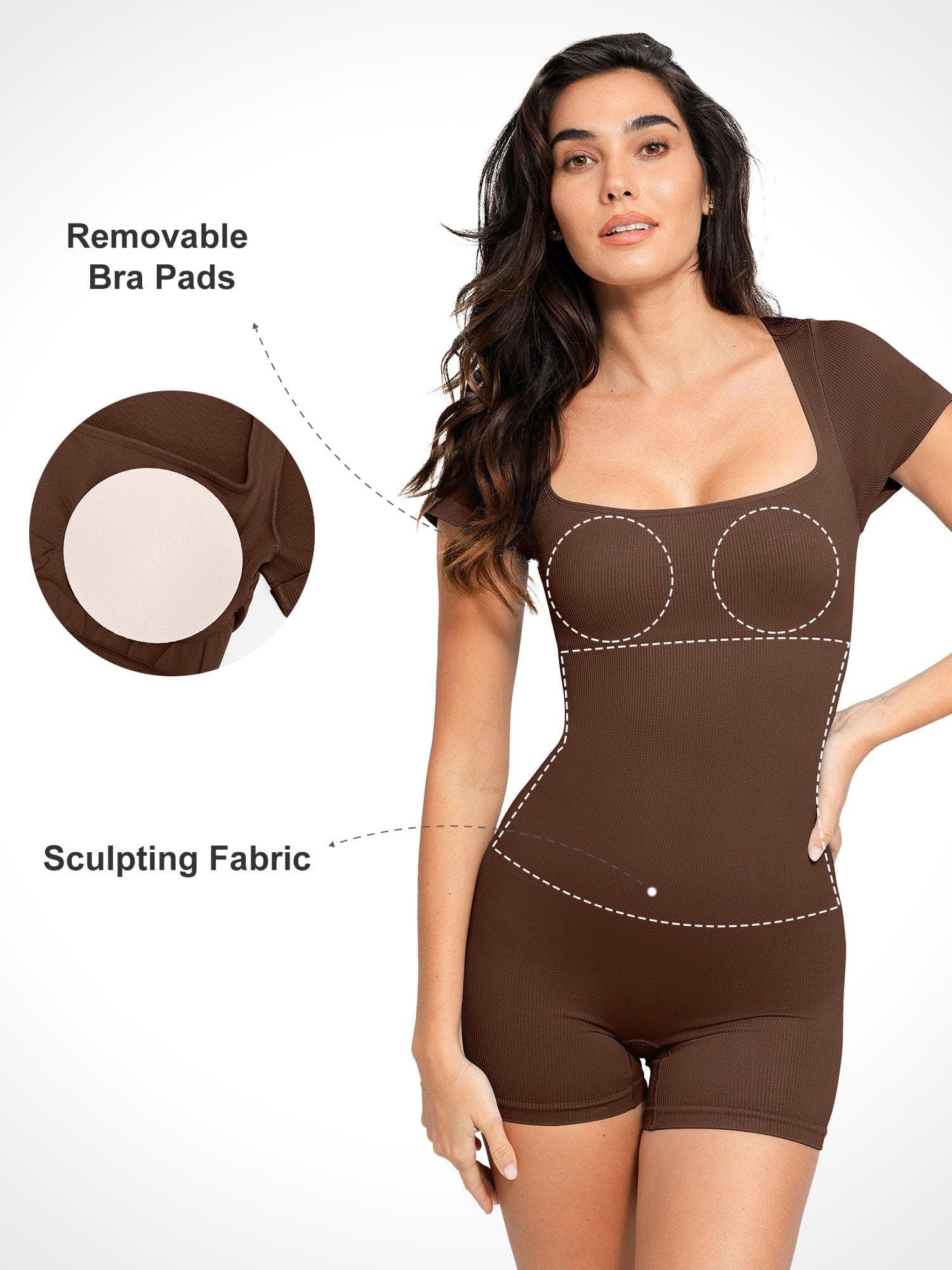 Shapewear Seamless Rib Square Neck Cap Sleeve Romper - Image 14