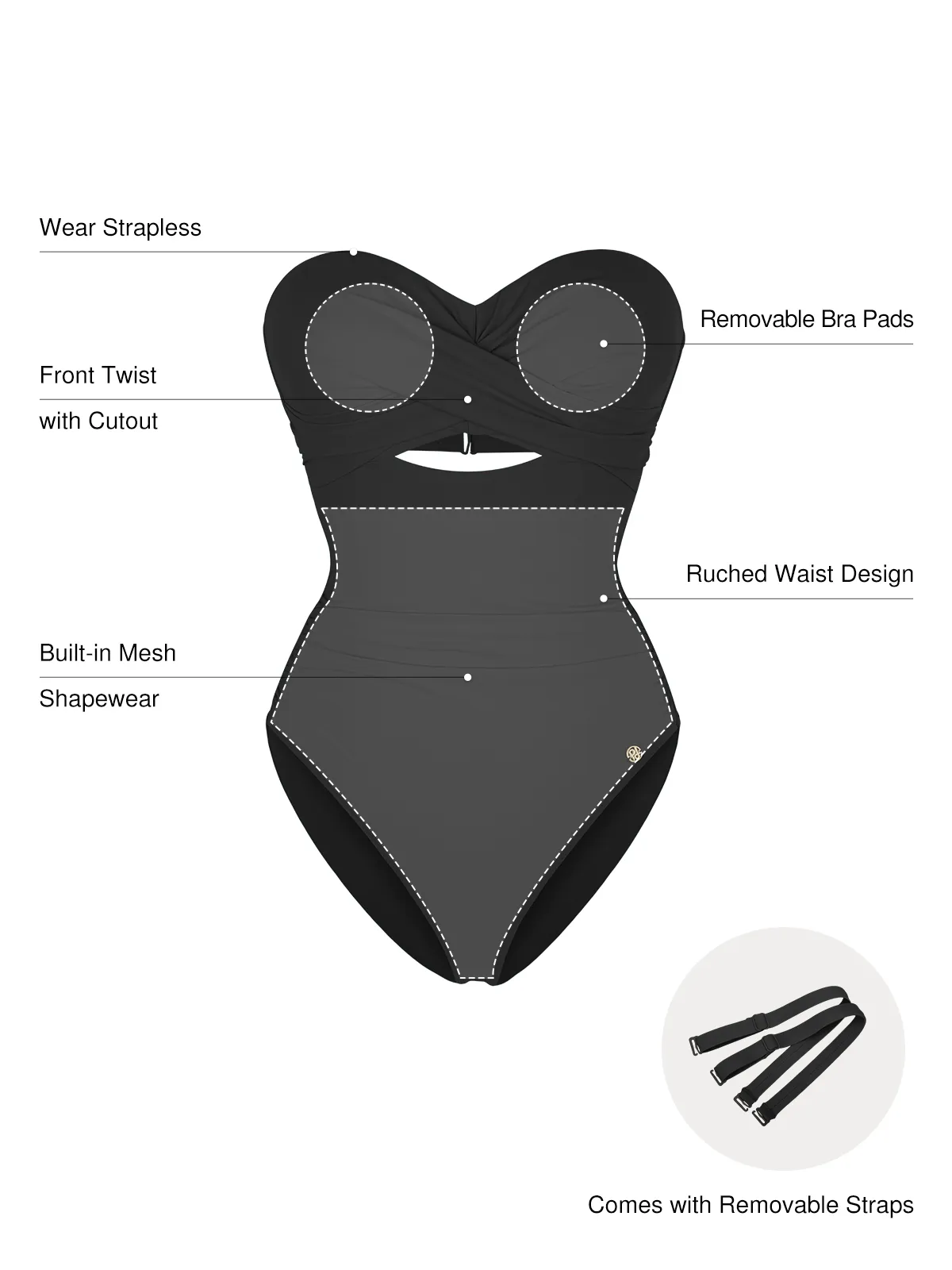Twist & Shirred Sculpting One-Piece with Removable Straps - Image 18