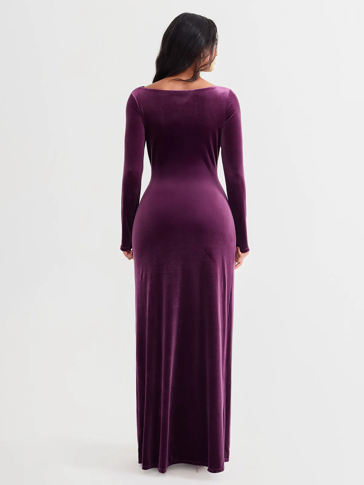 Velvet Draped Long Sleeve Sculpting Column Gown - Image 23