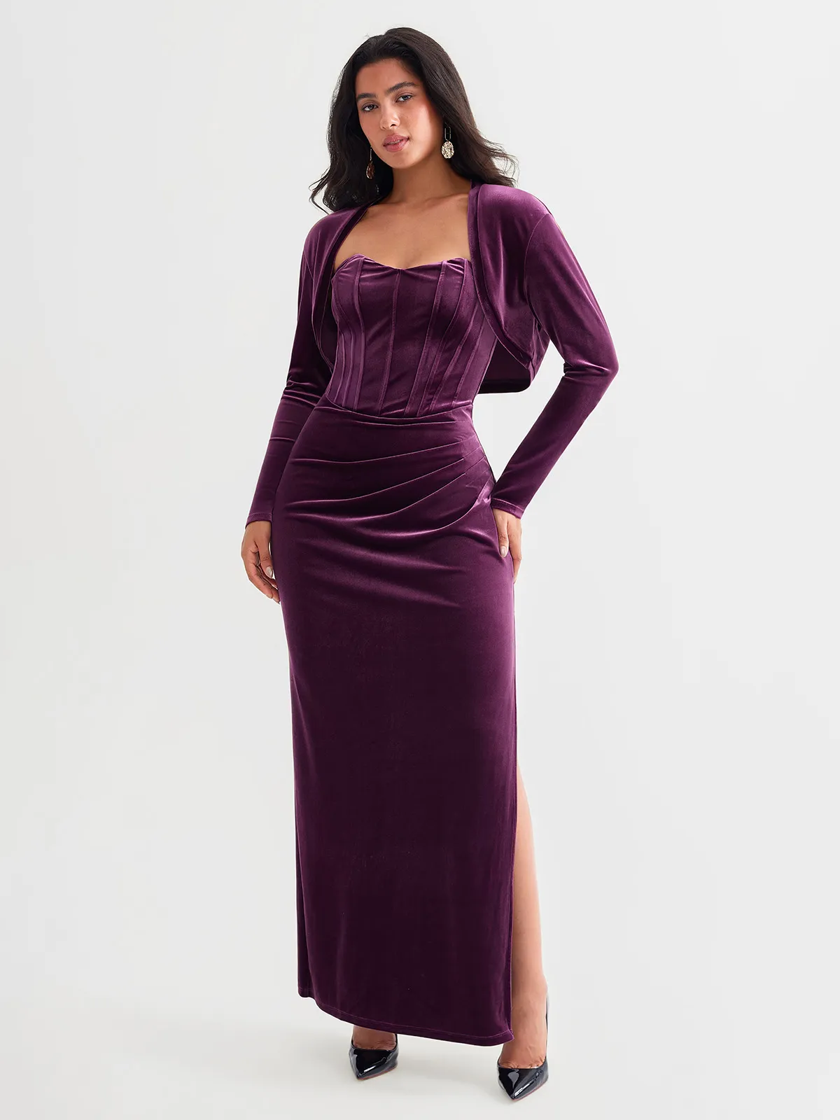 Velvet Long-Sleeve Shrug Bolero - Image 17