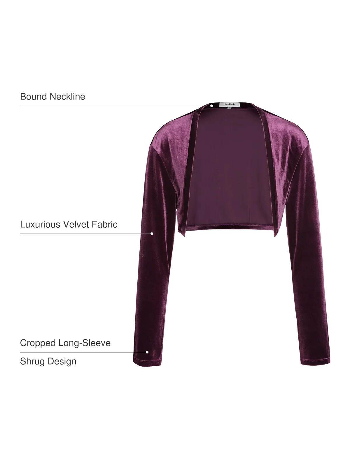 Velvet Long-Sleeve Shrug Bolero - Image 18