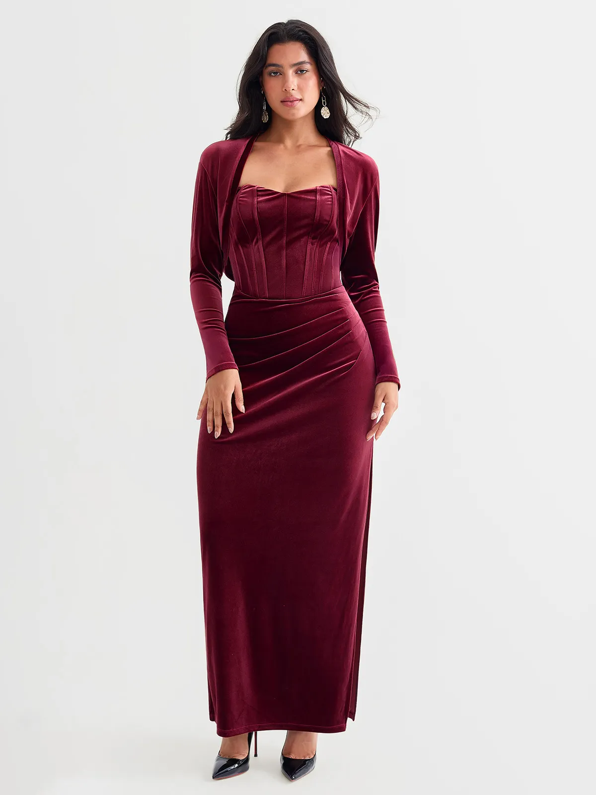 Velvet Long-Sleeve Shrug Bolero - Image 23