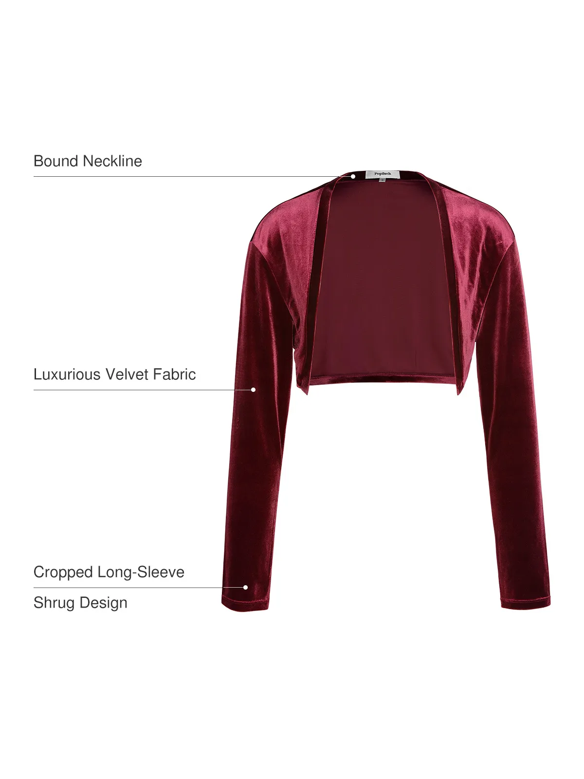 Velvet Long-Sleeve Shrug Bolero - Image 24