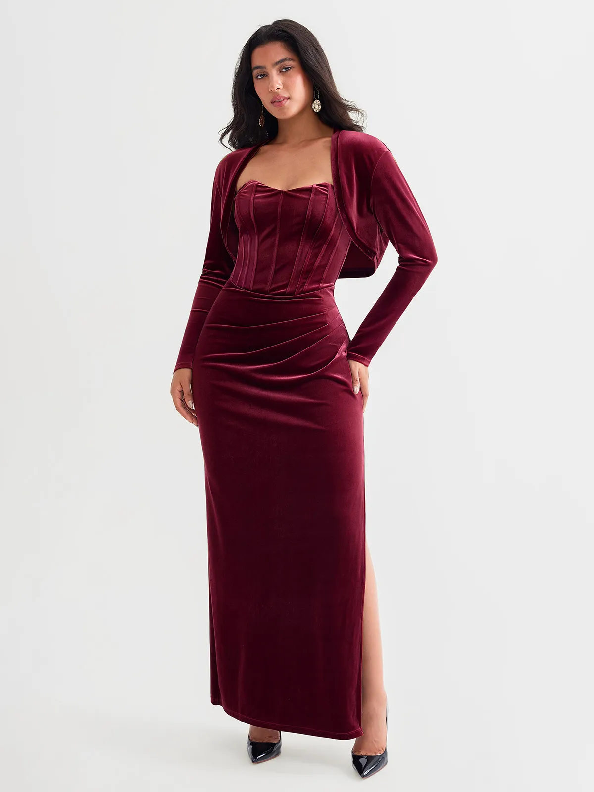 Velvet Long-Sleeve Shrug Bolero - Image 27