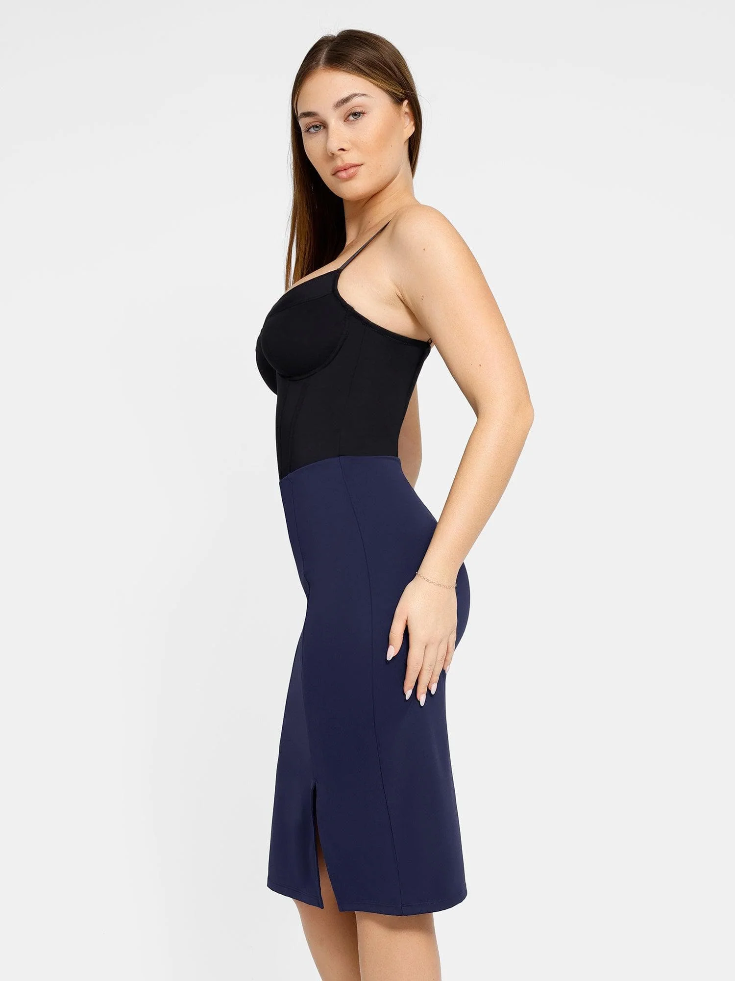 Shapewear Built-In Sculpting Front Slit Midi Work Skirt - Image 11