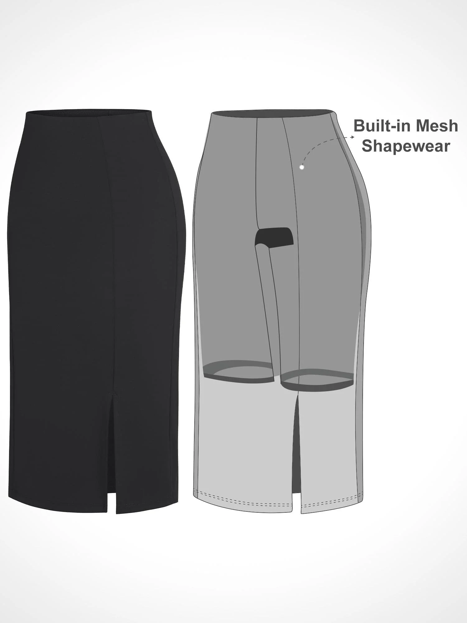 Shapewear Built-In Sculpting Front Slit Midi Work Skirt - Image 3
