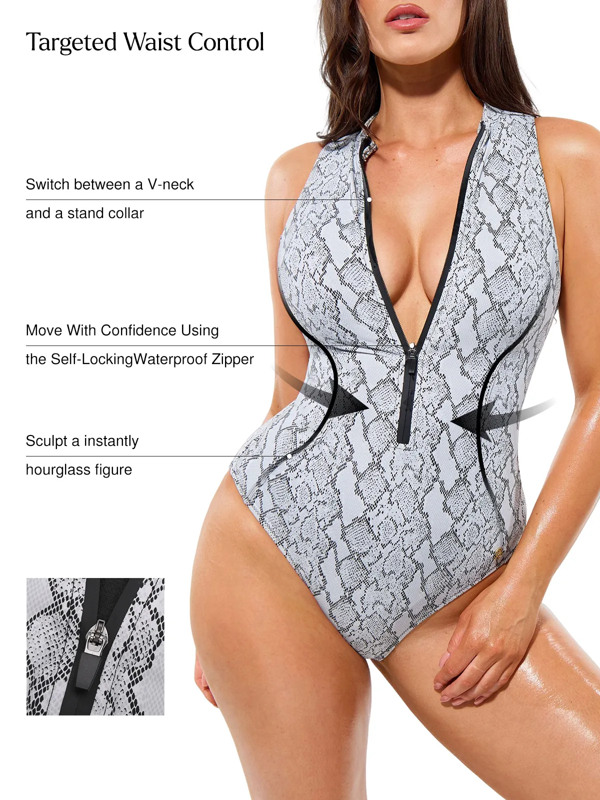 Zip-Front Waist Shaping Swimsuit - Image 37